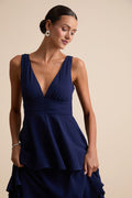 Celebration Time Navy Blue Sleeveless Tiered Midi Dress