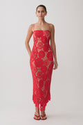 Delta Crochet Halter Midi Dress - Red