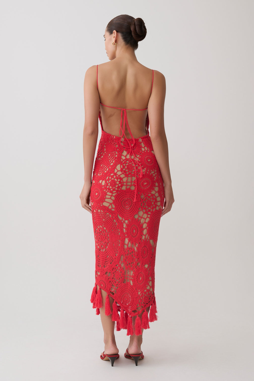 Delta Crochet Halter Midi Dress - Red