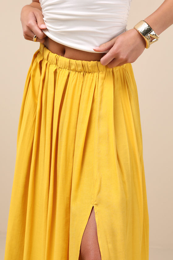 If You Pleats Yellow Pleated Maxi Skirt