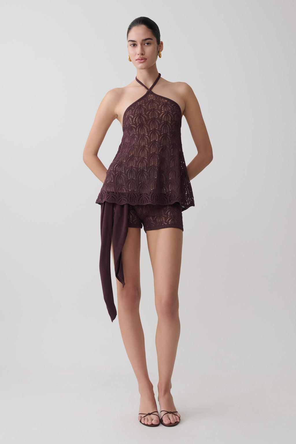 Corey Crochet Halter Neck Top - Chocolate