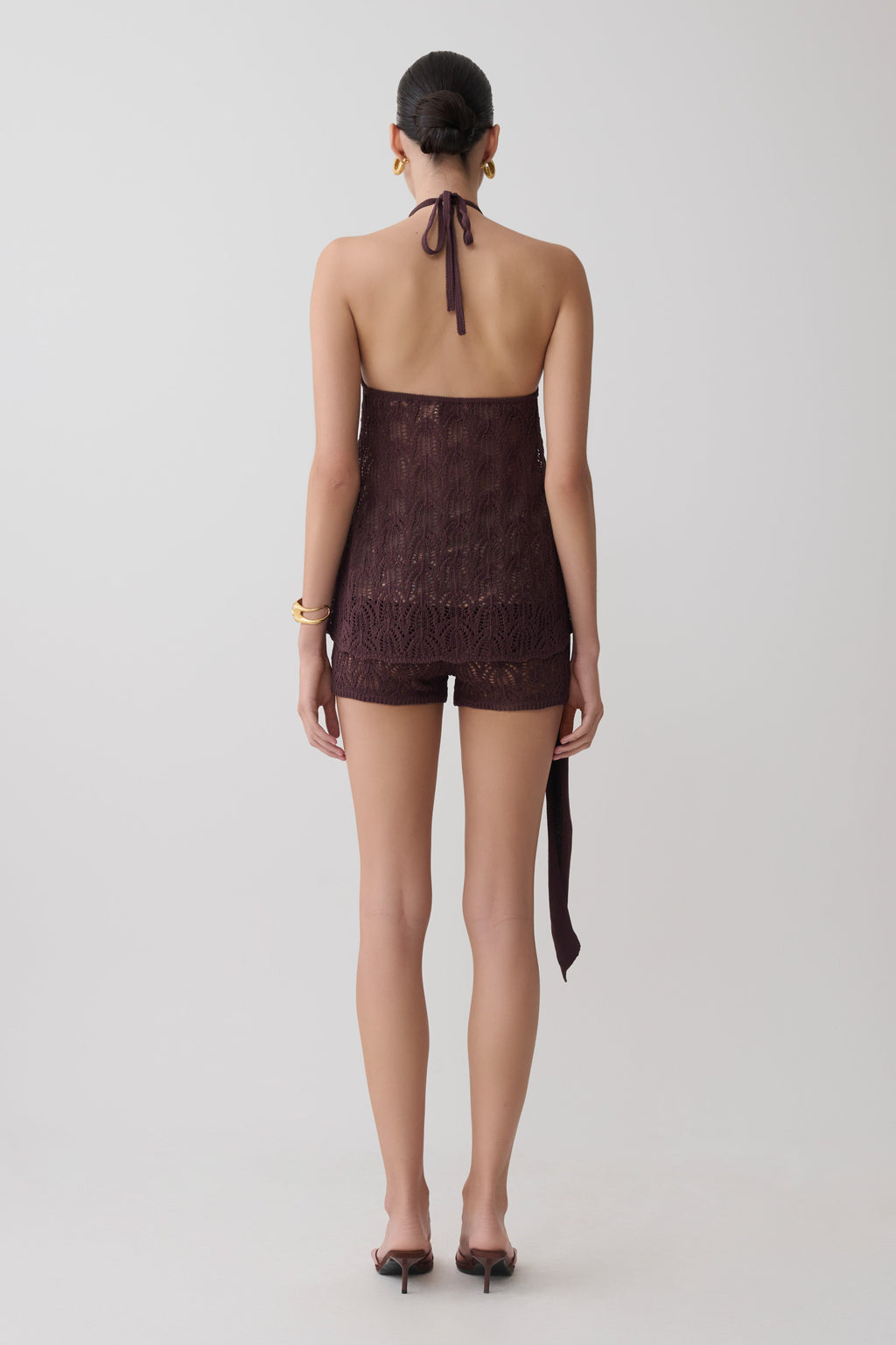 Corey Crochet Halter Neck Top - Chocolate