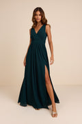 Thoughts of Hue Emerald Green Surplice Maxi Dress