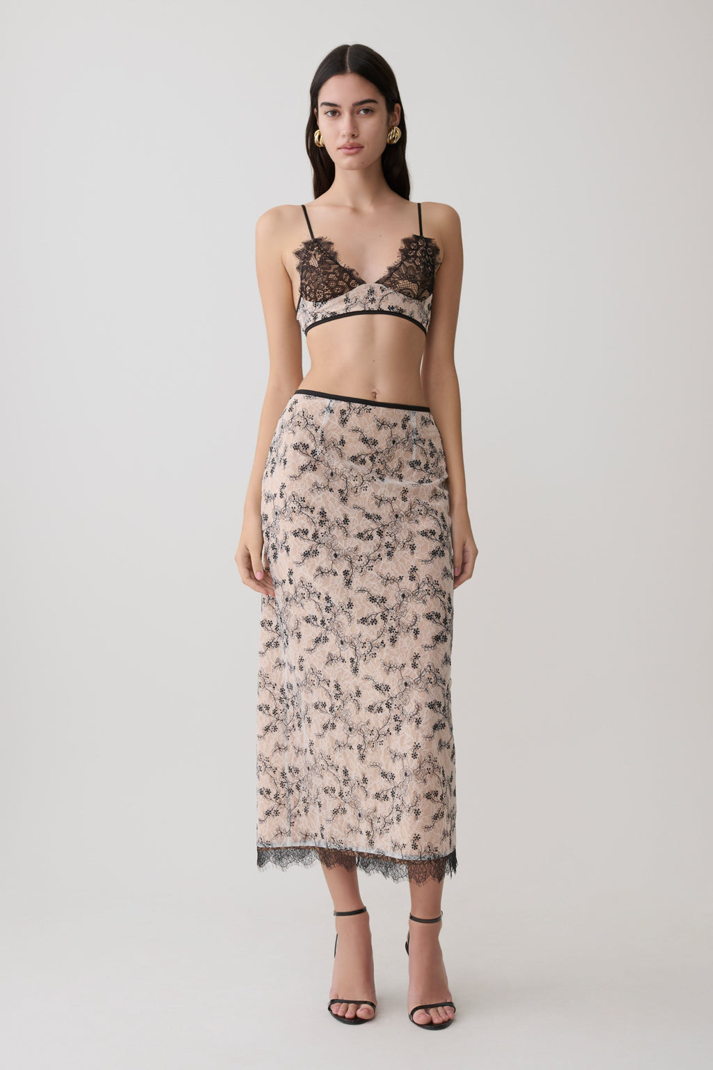 Kimberly Lace Pencil Midi Skirt - Nude Lace