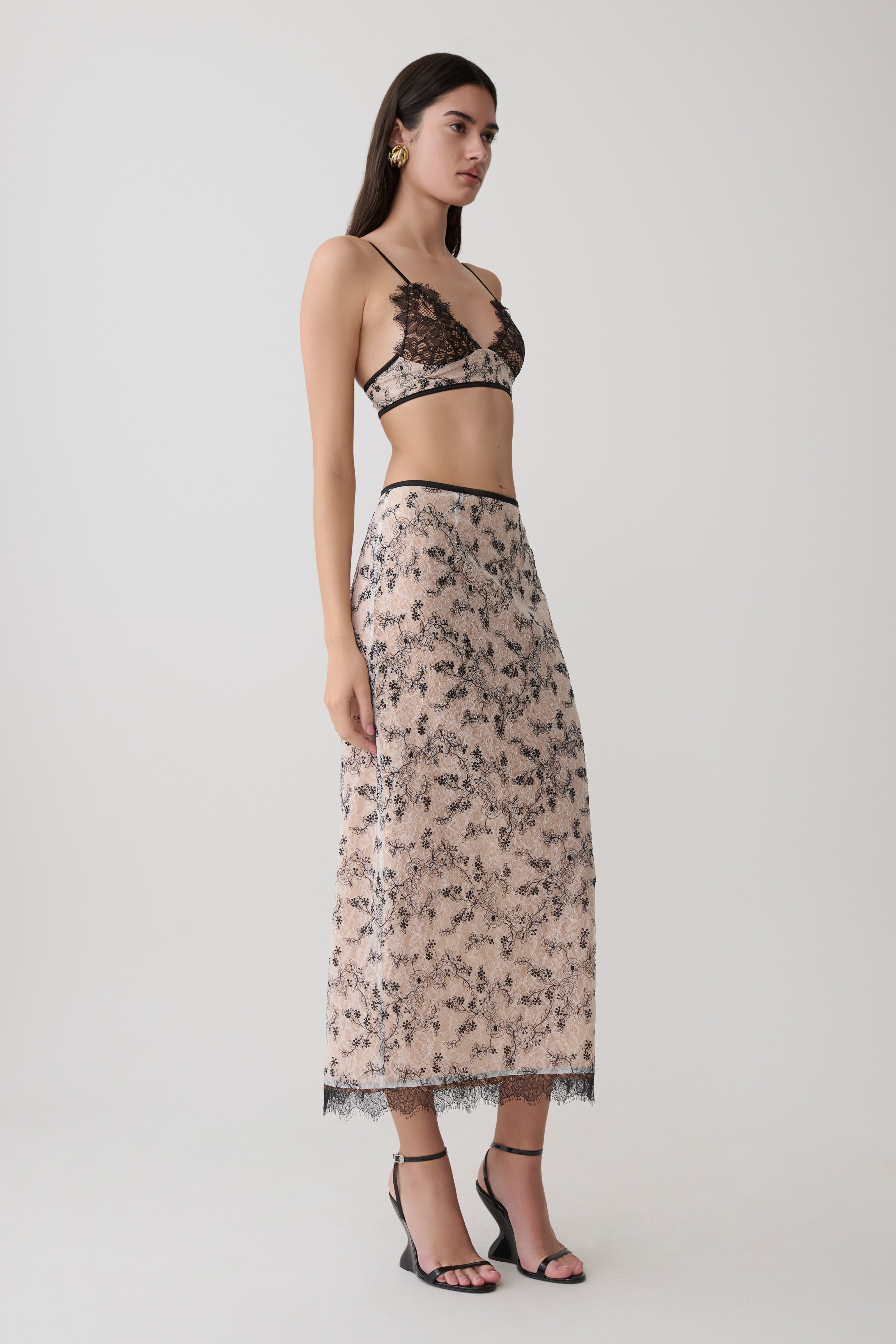 Kimberly Lace Pencil Midi Skirt - Nude Lace