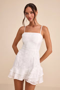 Days with You White Floral Burnout Ruffled Mini Dress