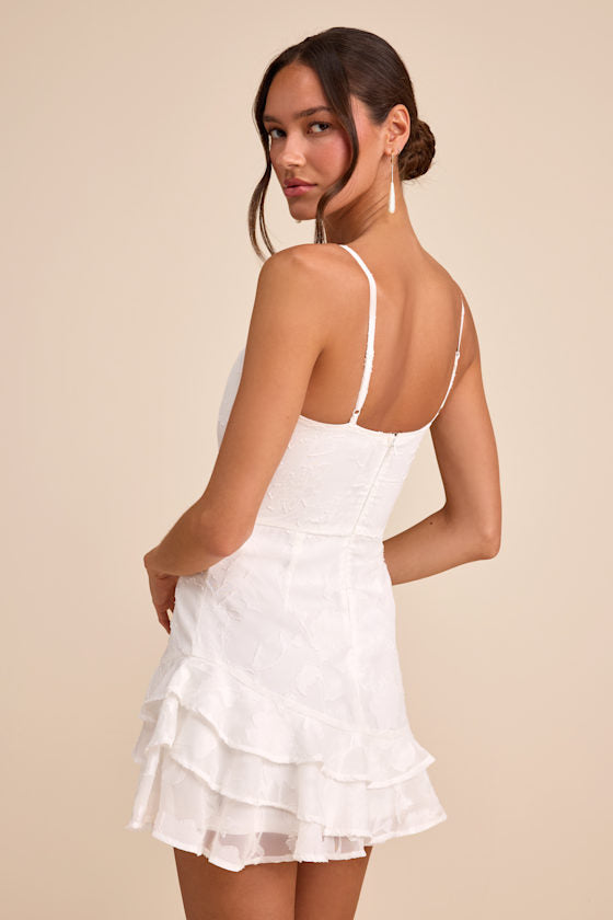 Days with You White Floral Burnout Ruffled Mini Dress