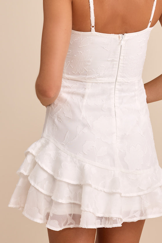 Days with You White Floral Burnout Ruffled Mini Dress