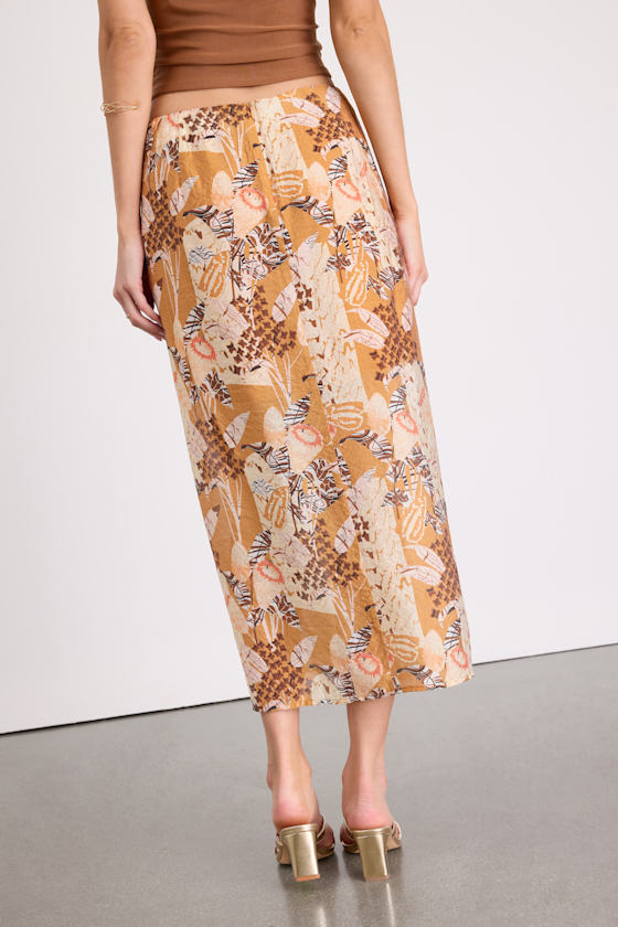 Something Wild Brown Multi Print Twist-Front Midi Skirt