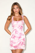 Brighter Side Pink Floral Satin Jacquard Mini Dress