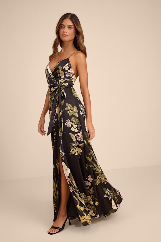 Still the One Black Floral Print Satin Maxi Dress