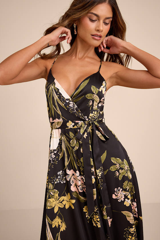 Still the One Black Floral Print Satin Maxi Dress