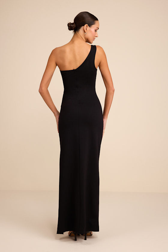Good Times Only Black One-Shoulder Maxi Dress
