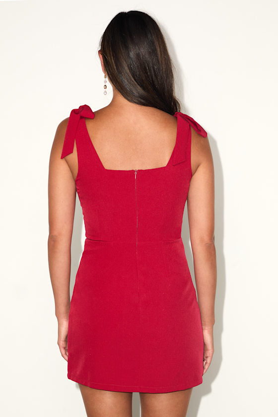 Your Sweetie Wine Red Tie-Strap Mini Dress