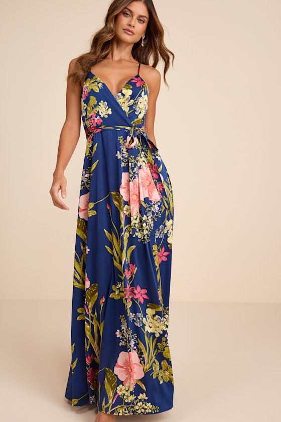 Still the One Blue Floral Print Satin Maxi Dress