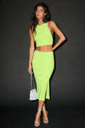 Absolute Edge Lime Green Sleeveless Two-Piece Bodycon Midi Dress
