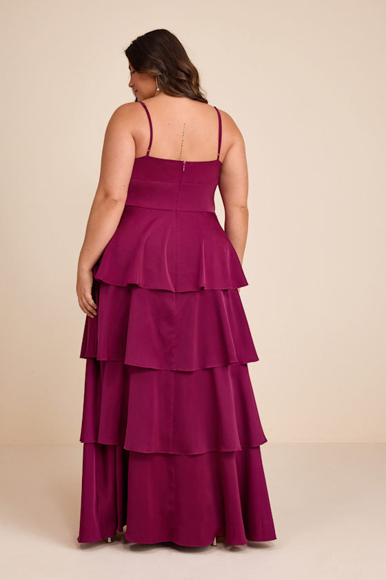 Going with Elegance Plum Purple Satin Tiered Gown