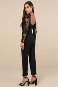 Write Your Own Romance Black Embroidered Long Sleeve Jumpsuit