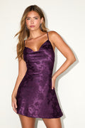 Close to Your Heart Plum Purple Satin Jacquard Cowl Slip Dress
