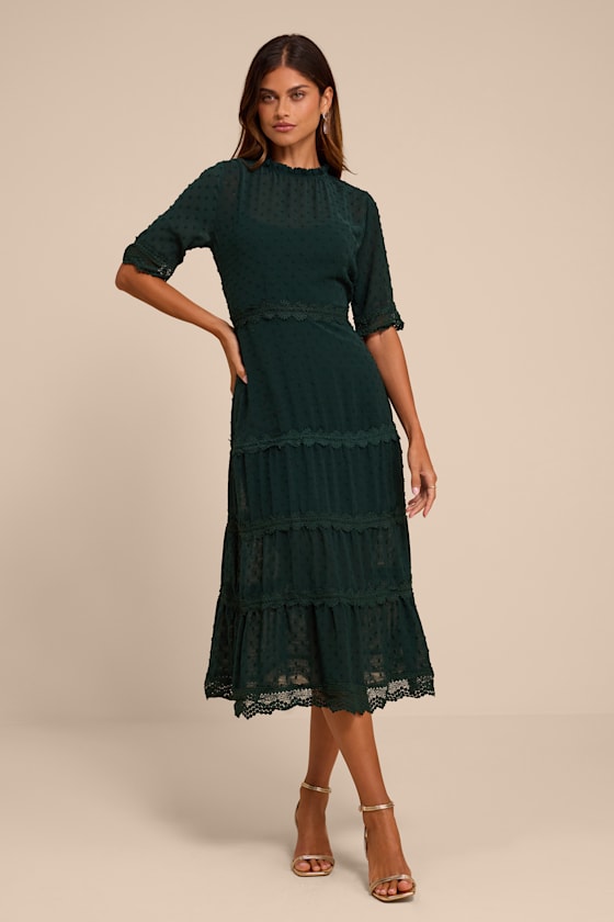 Dreaming of You Emerald Green Swiss Dot Midi Dress