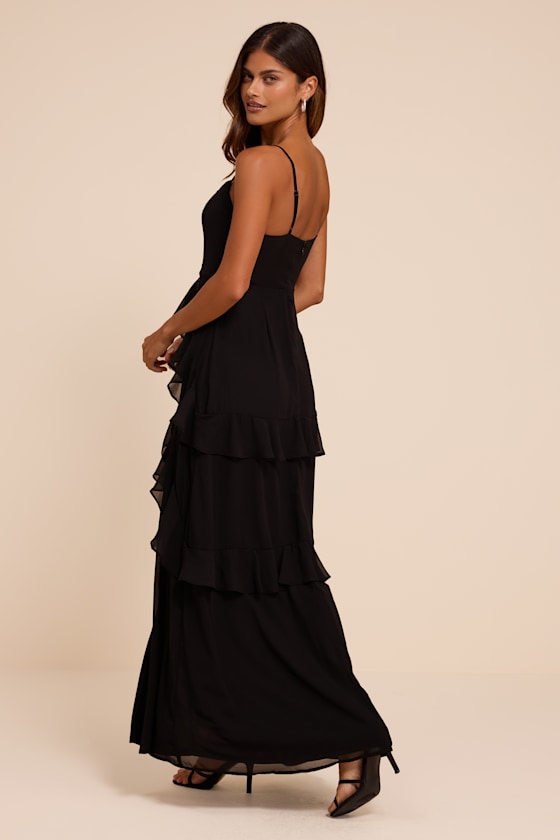 Blessed with Beauty Black Ruffled Sleeveless Maxi Dress