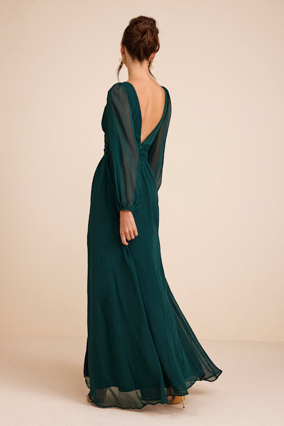 Enchant My Love Emerald Green V-Neck Long Sleeve Maxi Dress