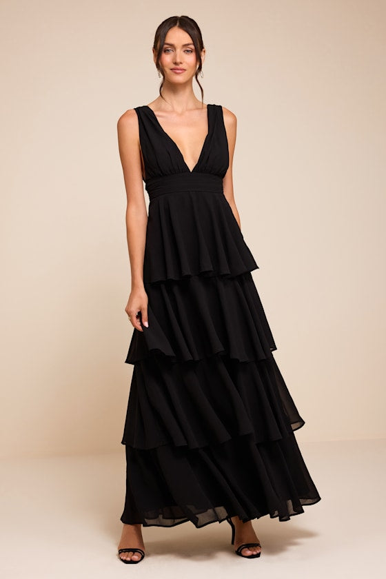 Amazing Evening Black Tiered Maxi Dress