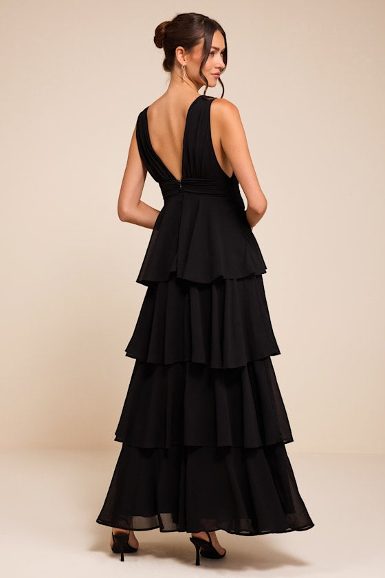 Amazing Evening Black Tiered Maxi Dress