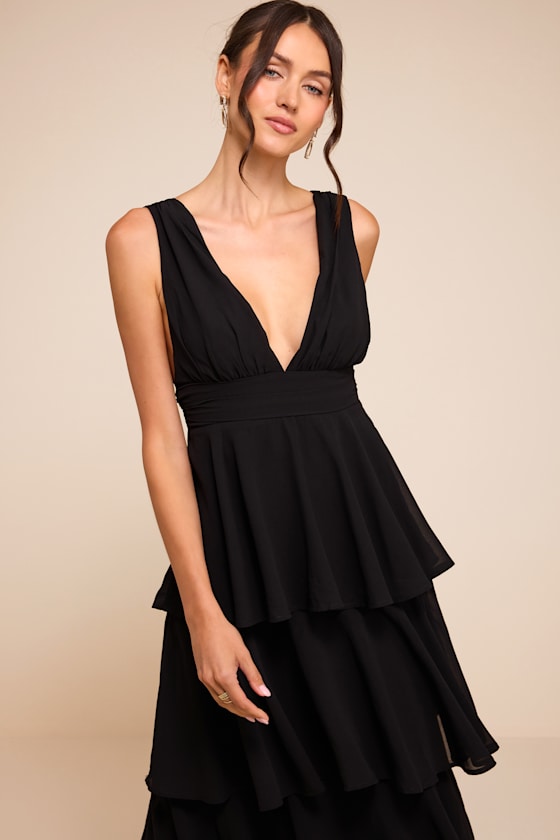 Amazing Evening Black Tiered Maxi Dress
