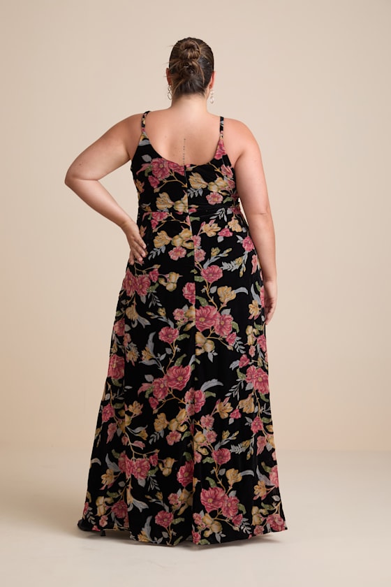 Alluring Blooms Black Floral Burnout Velvet Maxi Dress