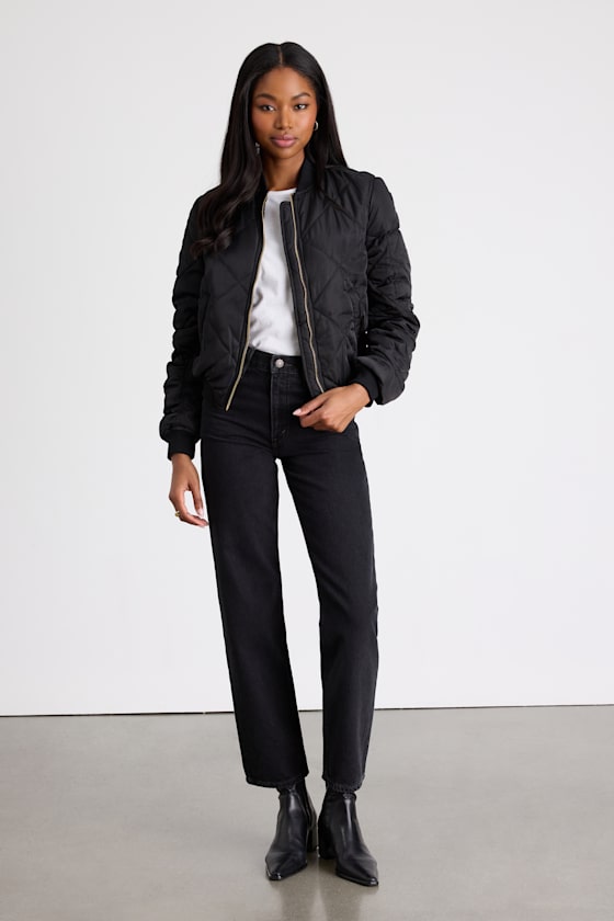 Style Expedition Black Quilted Bomber Jacket