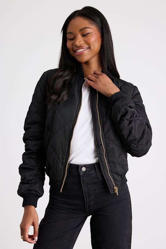 Style Expedition Black Quilted Bomber Jacket