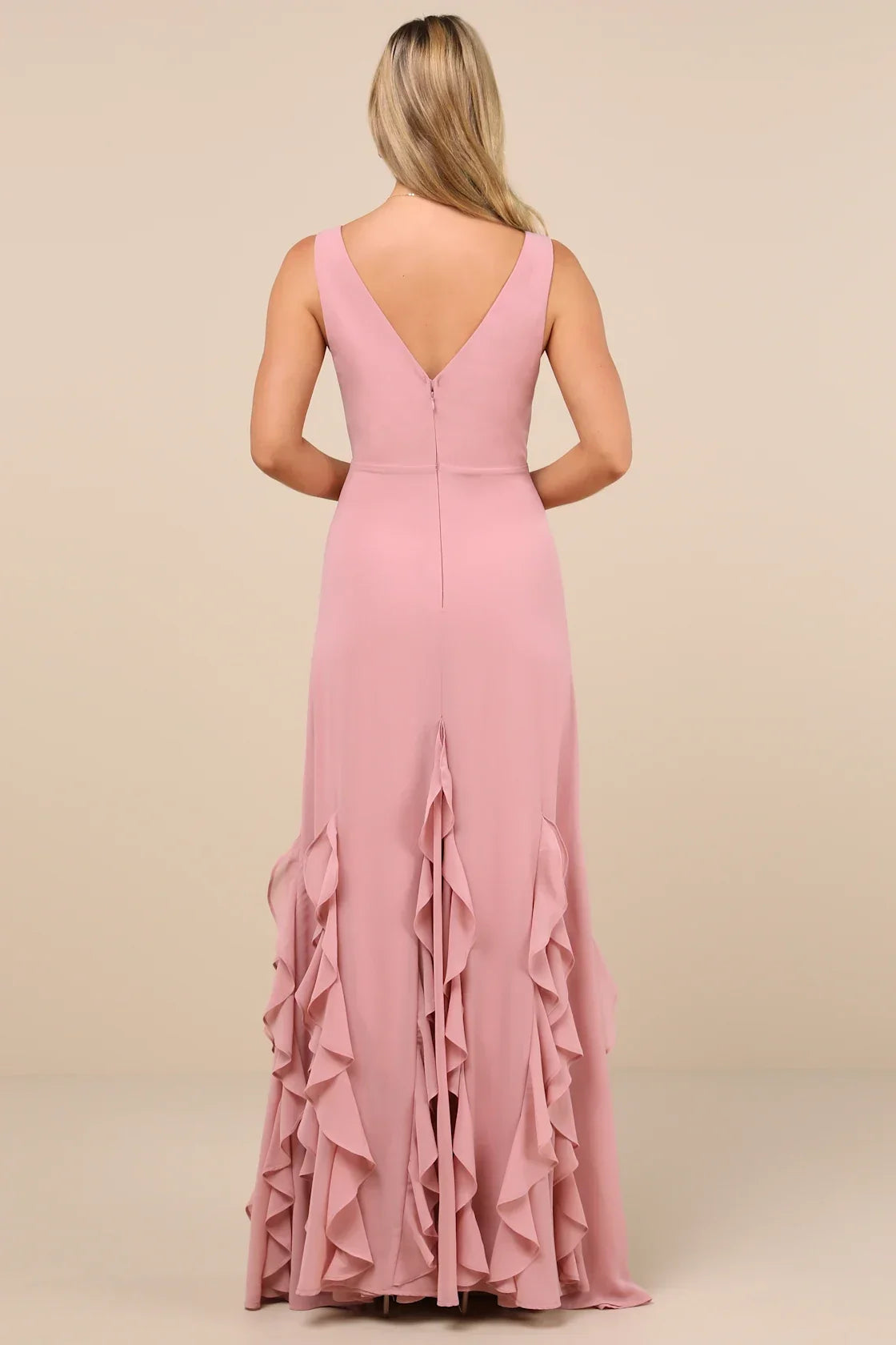 Alorna Rose Pink Sleeveless Ruffled Maxi Dress