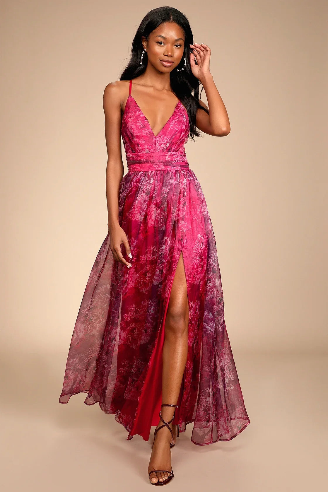 Romance That Wows Green Floral Print Organza Maxi Dress