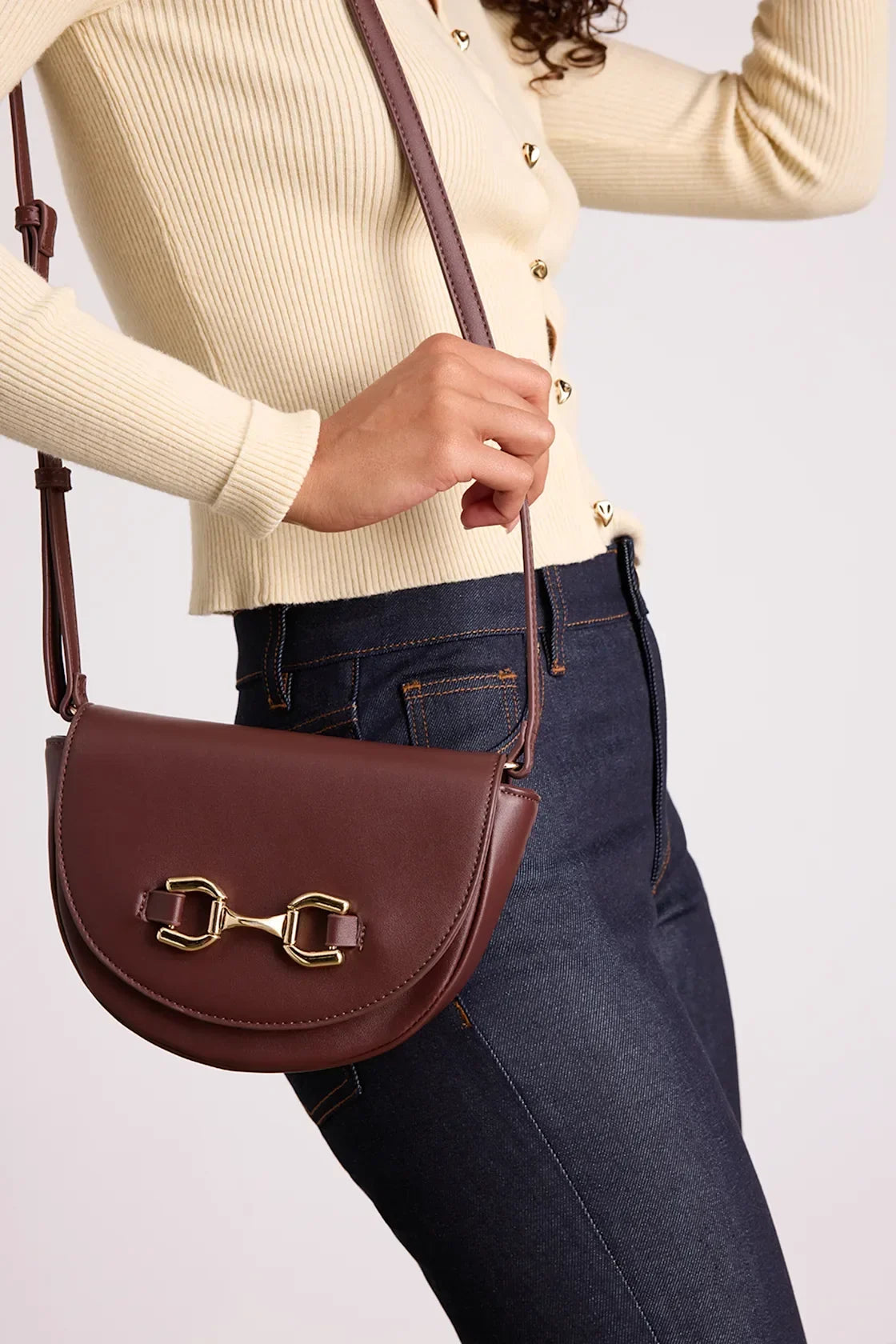 Cassia Black Horsebit Crossbody Bag
