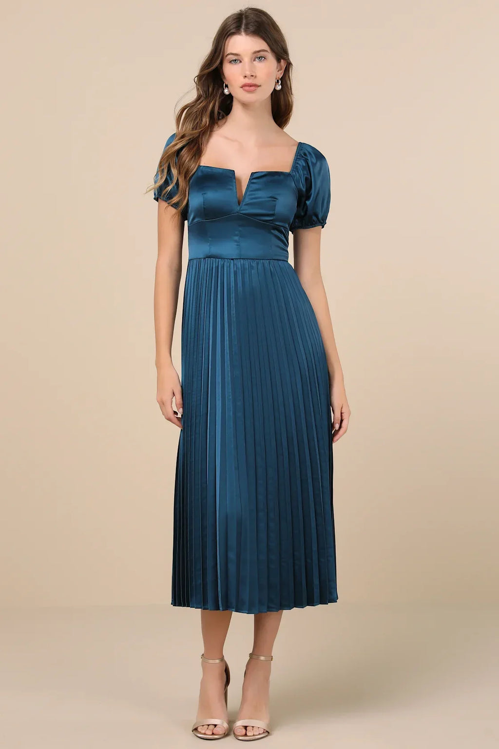 Flawless Forever Dark Purple Satin Pleated Midi Dress