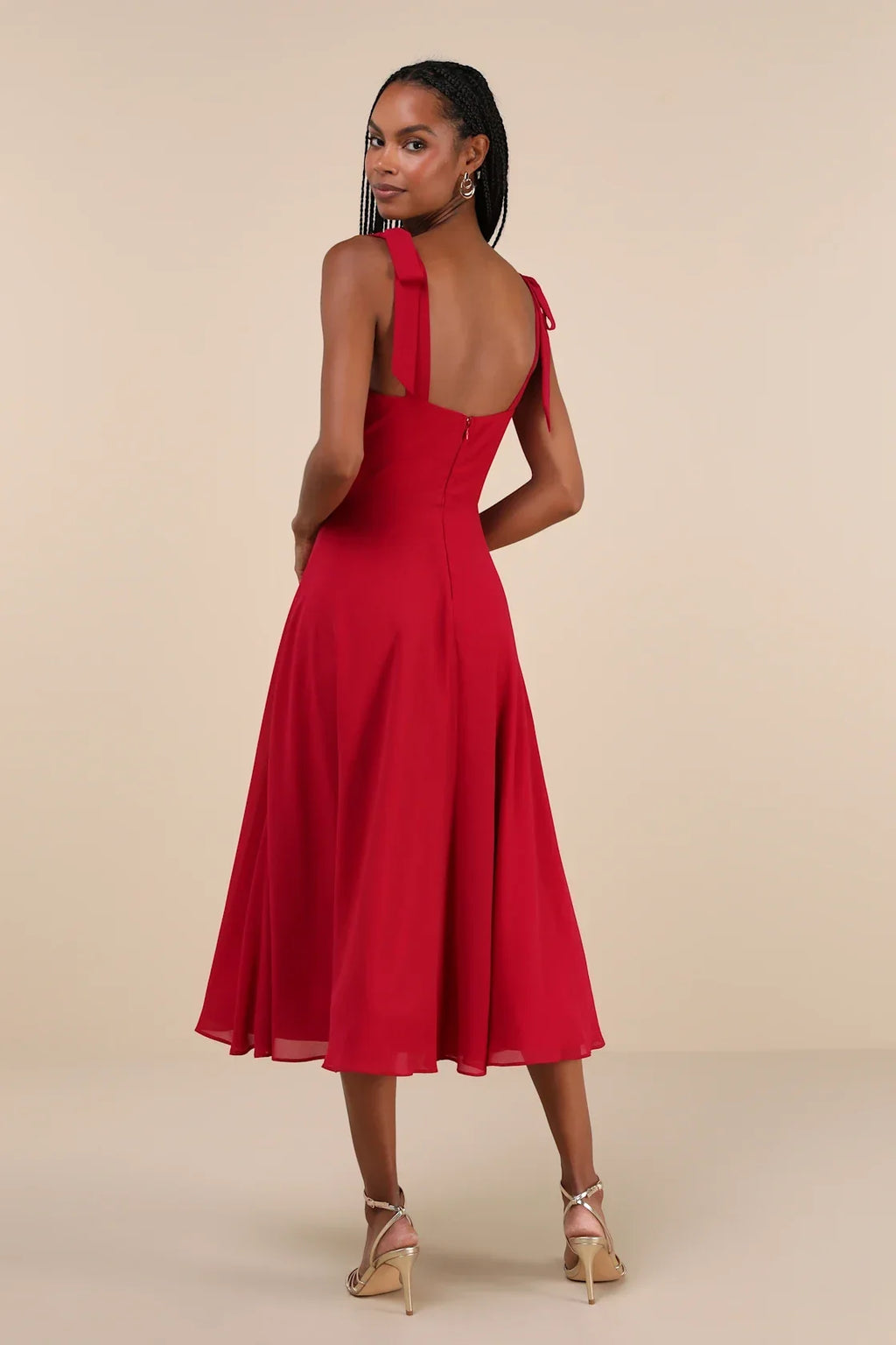 Sophisticated Charisma Navy Blue Tie-Strap A-Line Midi Dress