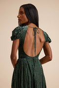 Arlie Emerald Velvet Burnout Puff Sleeve Midi Dress