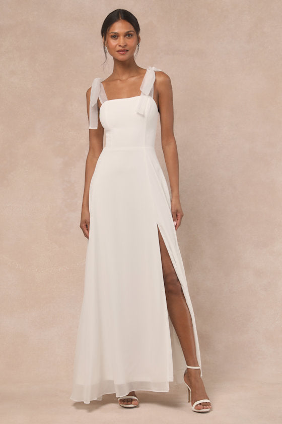 Radiant Romance White Tie-Strap Maxi Dress