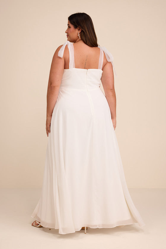 Radiant Romance White Tie-Strap Maxi Dress