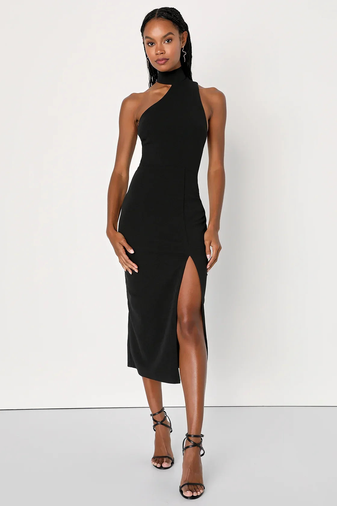 Keep It Interesting Red Asymmetrical Cutout Halter Midi Dress