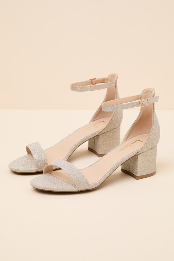 Harper Champagne Glitter Ankle Strap Heels