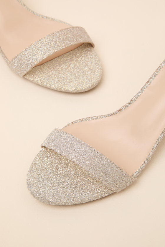 Harper Champagne Glitter Ankle Strap Heels