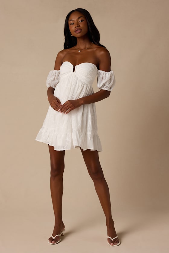 Cutest Icon White Embroidered Off-the-Shoulder Mini Dress