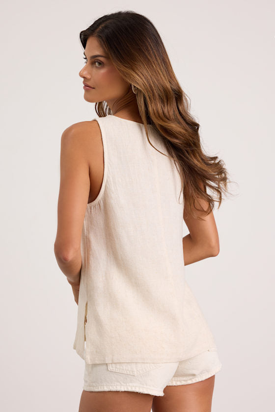 Amalfi Attitude Beige Linen Tank Top