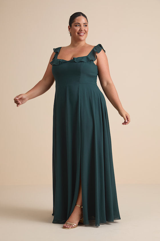 Dreamy Admiration Emerald Green Ruffled Maxi Dress