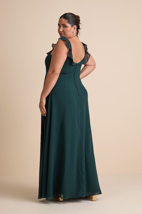 Dreamy Admiration Emerald Green Ruffled Maxi Dress