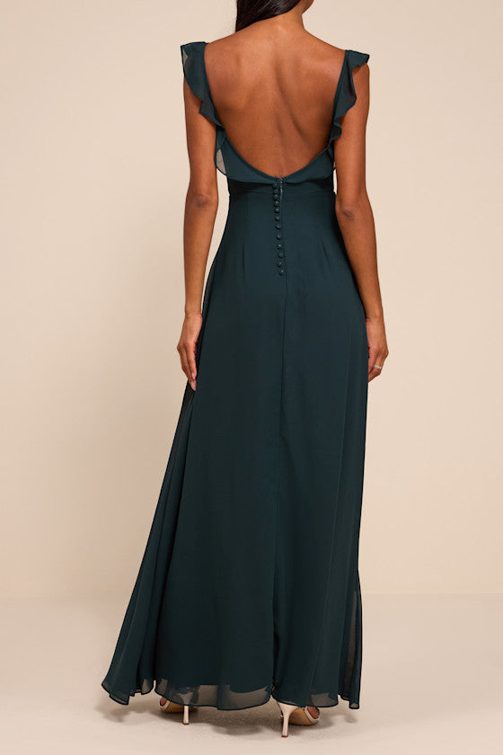 Dreamy Admiration Emerald Green Ruffled Maxi Dress