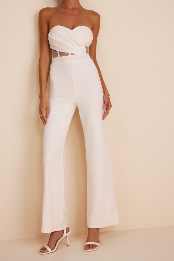 Surely Stunning Ivory Strapless Bustier Jumpsuit
