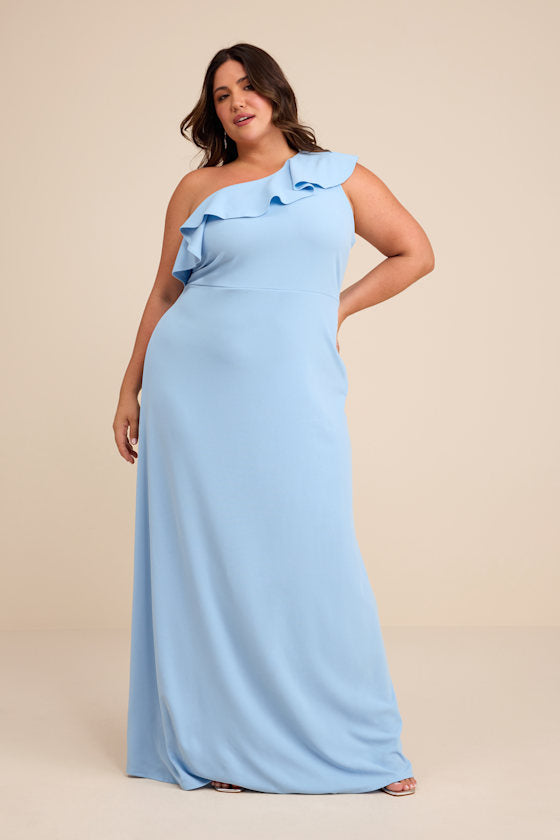 Last Forever Powder Blue One-Shoulder Ruffle Maxi Dress